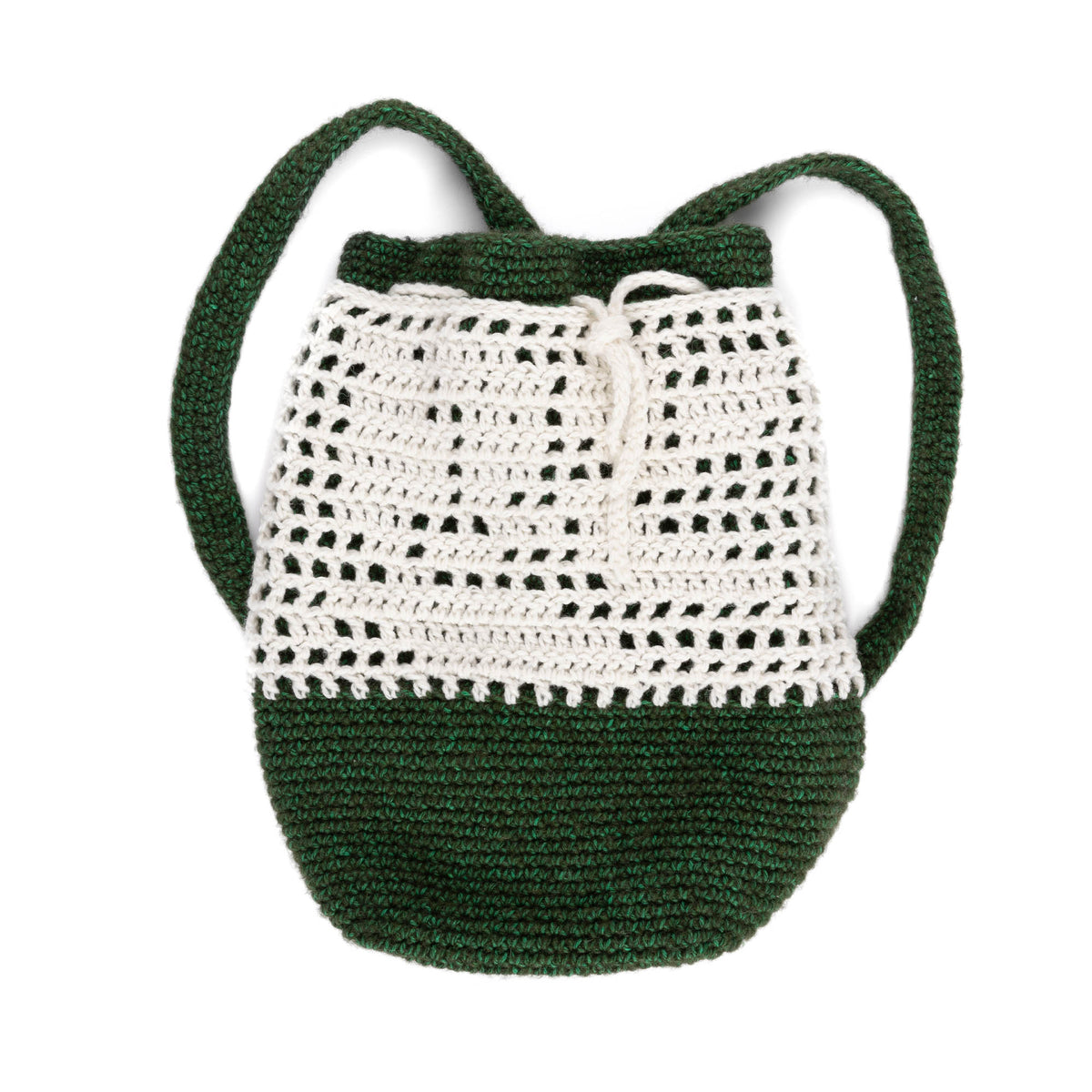 Crochet Filet Fern Backpack made using Bernat yarn