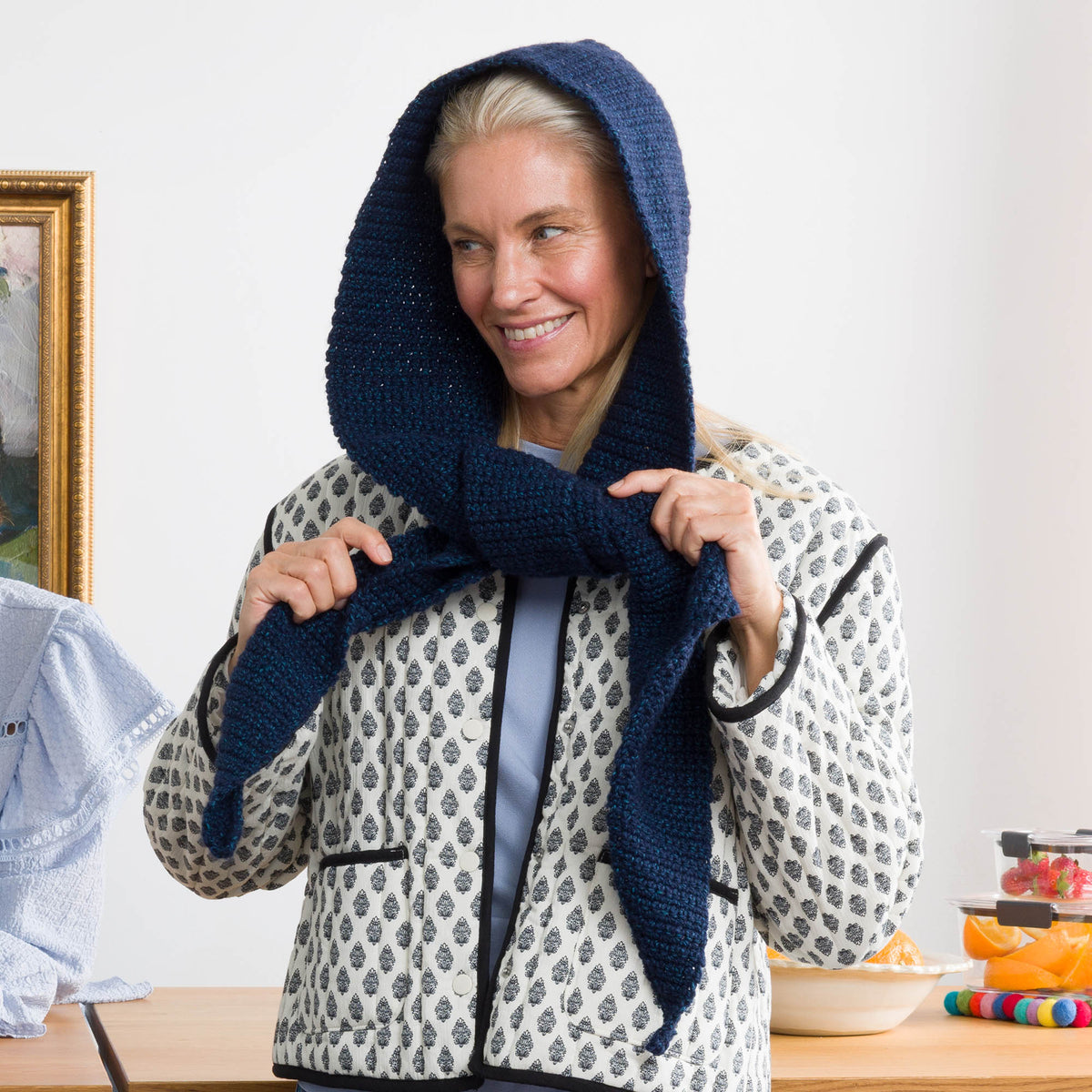 Whimsy Wrap Crochet Hooded Scarf made using Bernat yarn