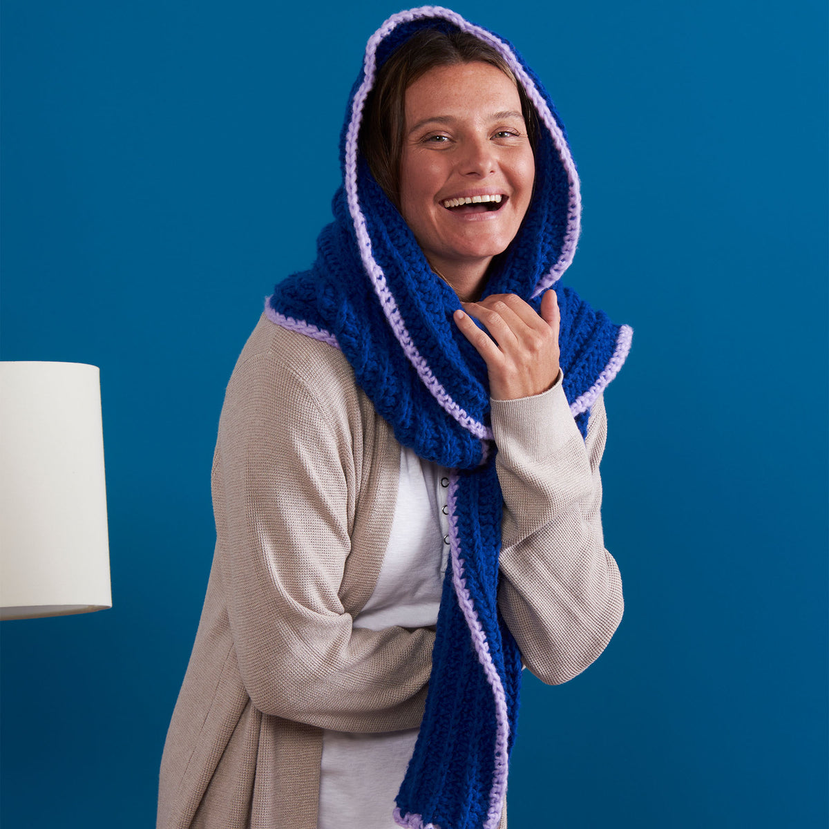 Forest Walk Crochet Hooded Scarf made using Bernat yarn
