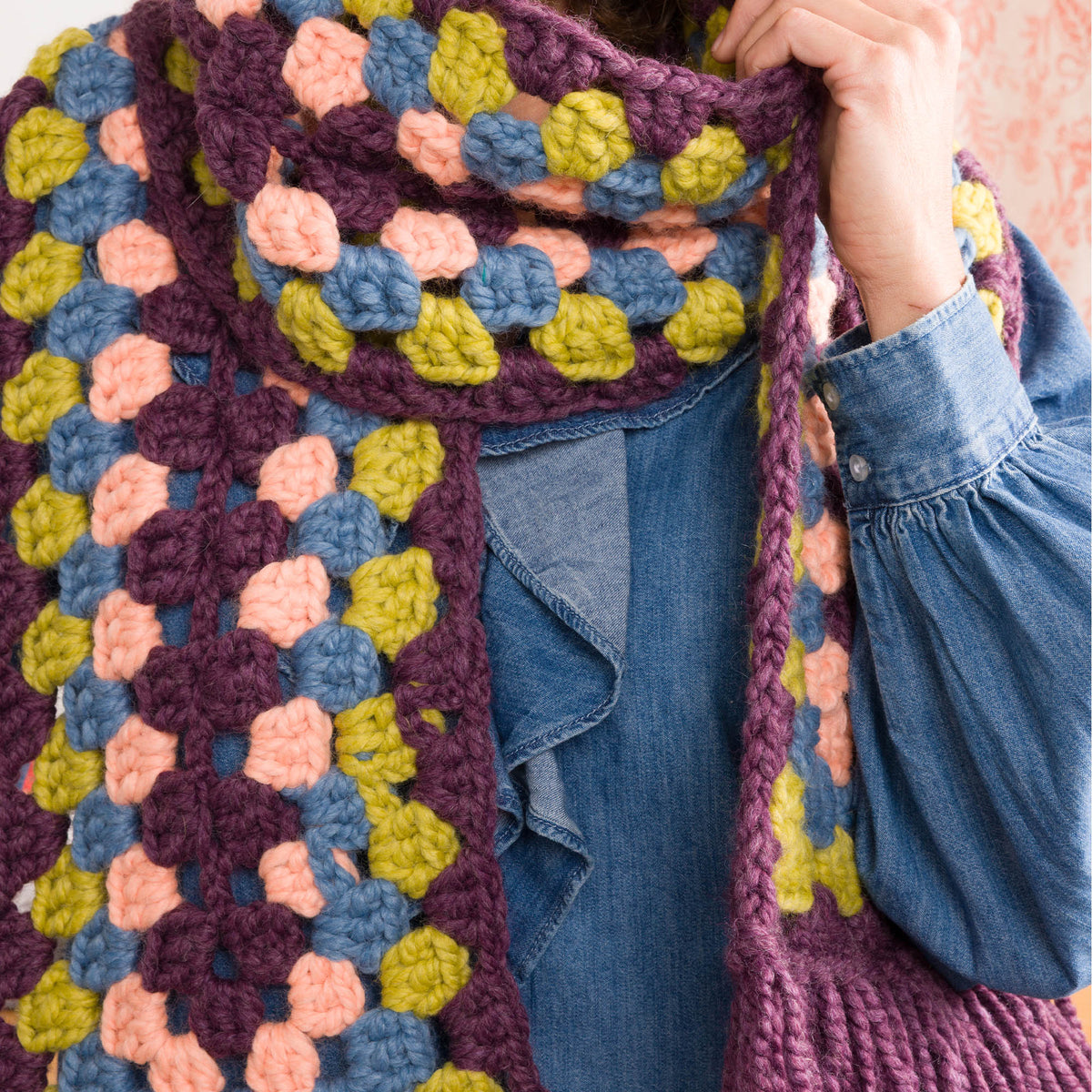 Roundabout Crochet Scarf made using Bernat yarn