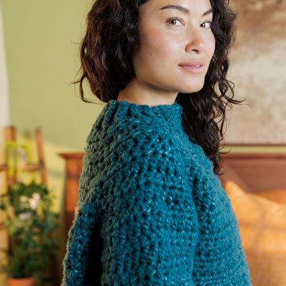 Bernat Wrapped in a Hug Crochet Pullover Deep Teal
