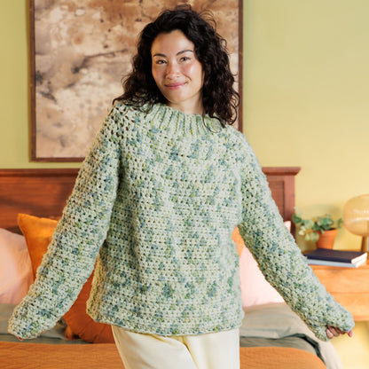 Bernat Wrapped in a Hug Crochet Pullover Greenery