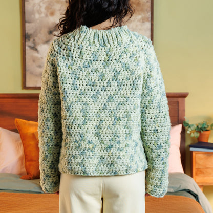 Bernat Wrapped in a Hug Crochet Pullover Greenery