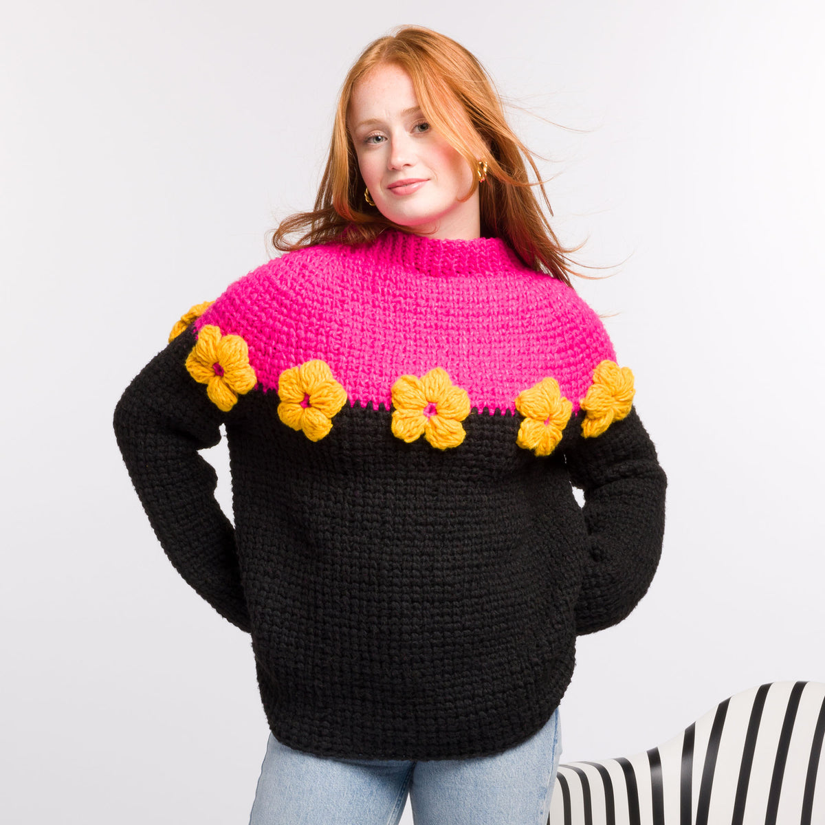 Crochet Daisy Ring Sweater made using Bernat yarn