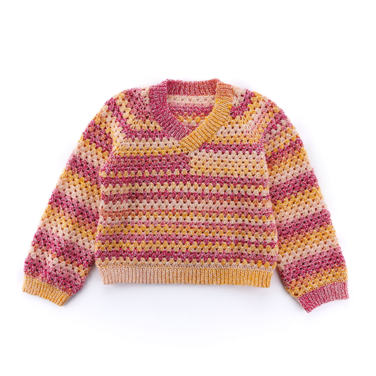 Granny V-Neck Crochet Sweater made using Bernat yarn