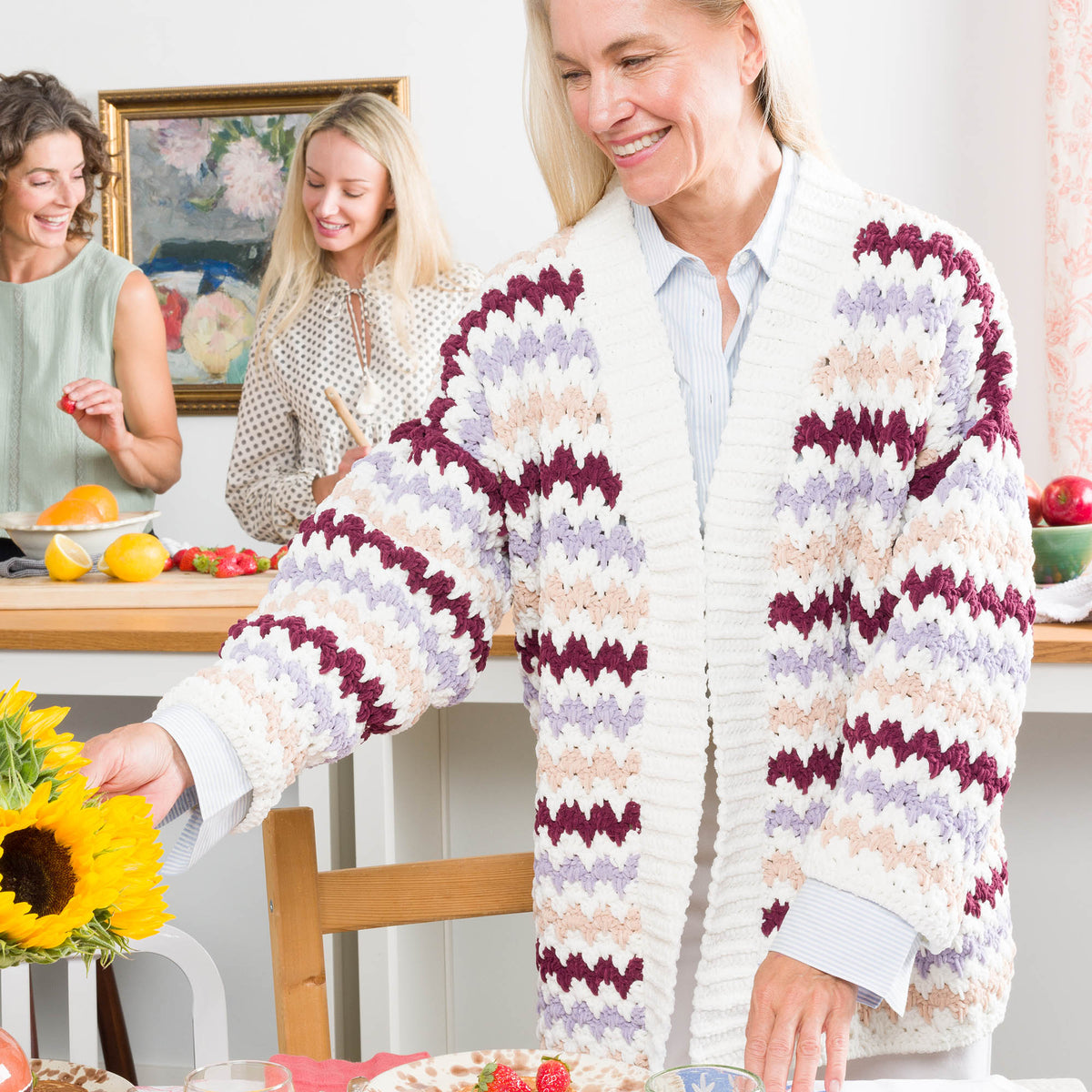 Mini Chevron Crochet Cardigan made using Bernat yarn