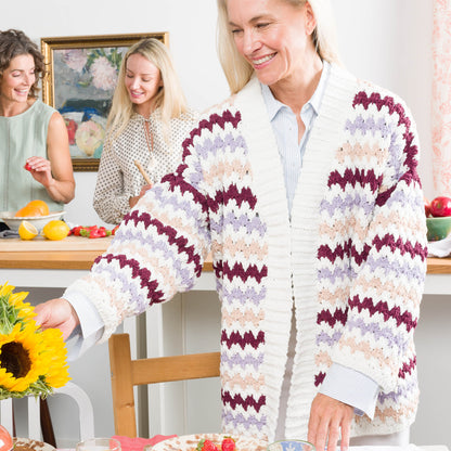Bernat Mini Chevron Crochet Cardigan Mini Chevron Crochet Cardigan made using Bernat yarn
