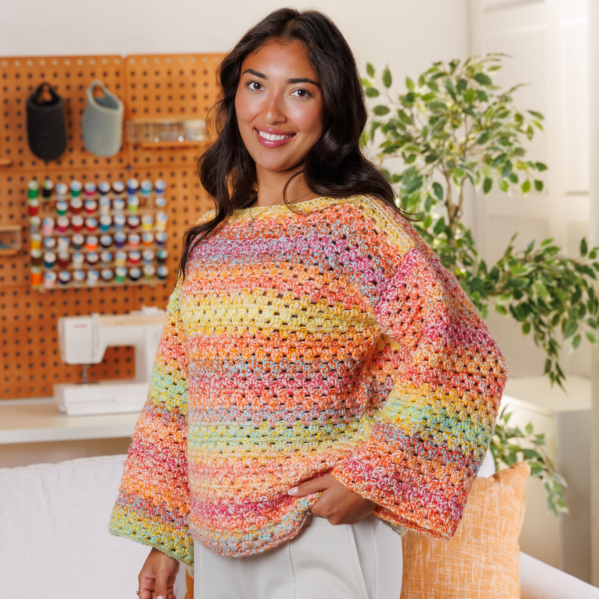Crochet Grand Granny Pullover made using Bernat yarn