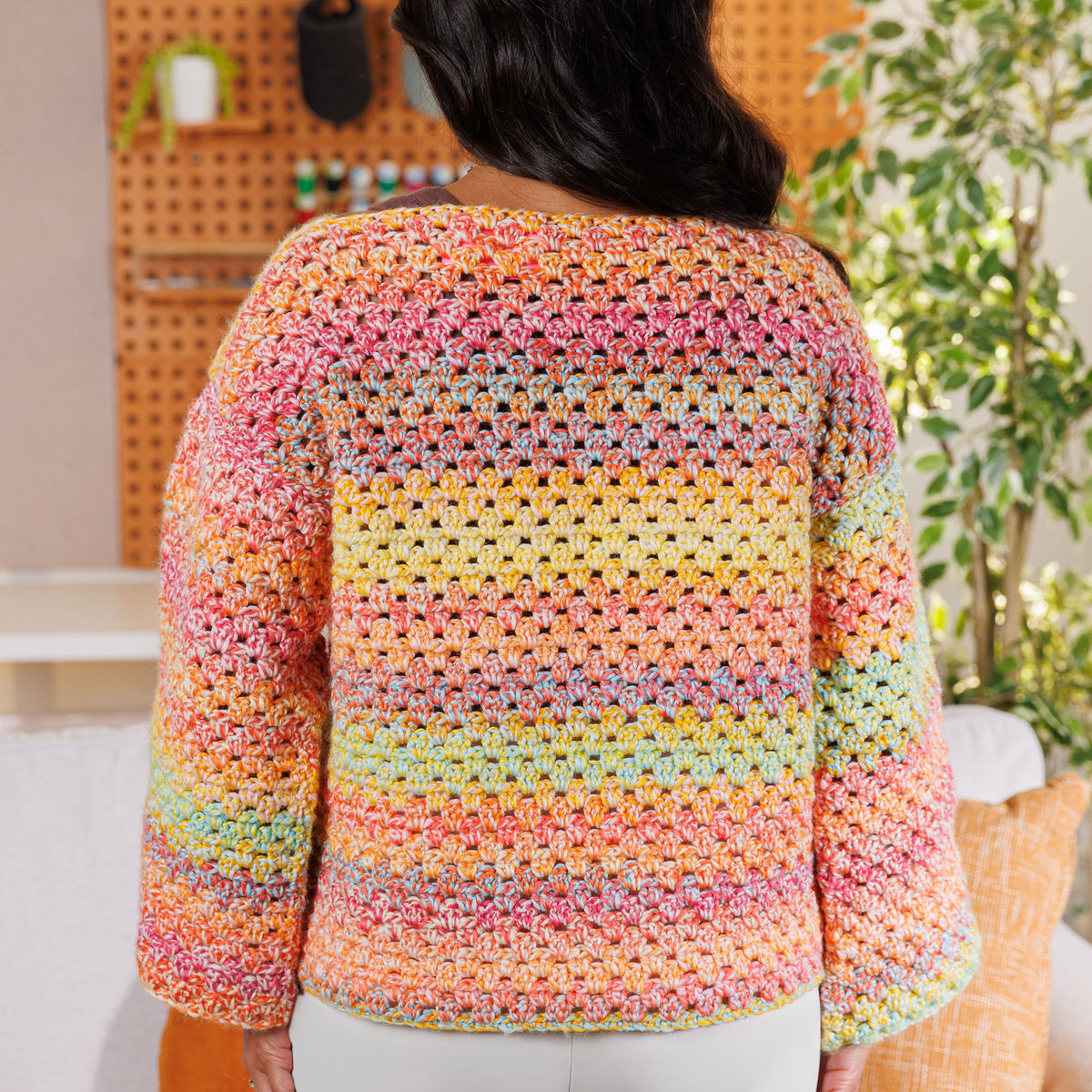 Crochet Grand Granny Pullover made using Bernat yarn