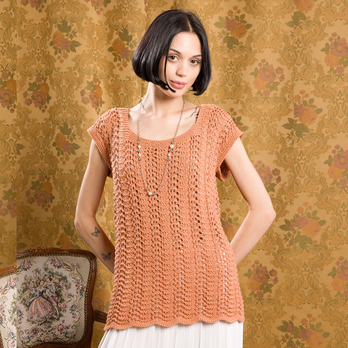 Scoop Neck Feather & Fan Knit Tunic made using Bernat yarn