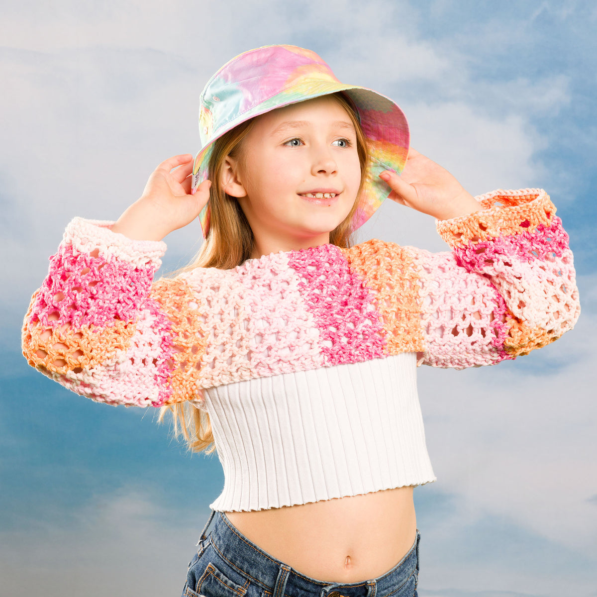 Knit Mesh Shrug For Kids made using Bernat yarn