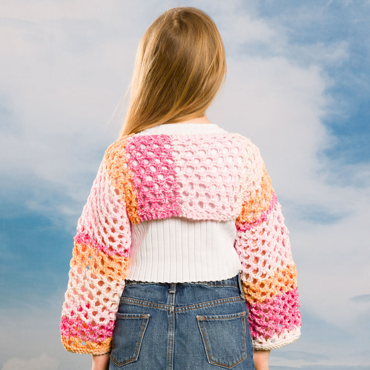 Knit Mesh Shrug For Kids made using Bernat yarn