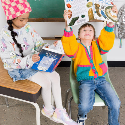 Bernat Bright Student Kids Knit Cardigan Bright Student Kids Knit Cardigan made using Bernat yarn
