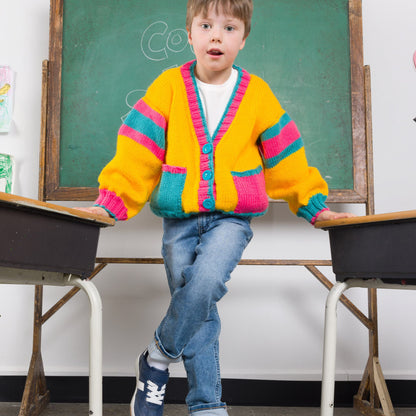 Bernat Bright Student Kids Knit Cardigan Bright Student Kids Knit Cardigan made using Bernat yarn