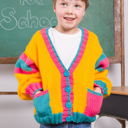 Bernat Bright Student Kids Knit Cardigan Bright Student Kids Knit Cardigan made using Bernat yarn
