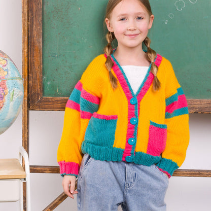 Bernat Bright Student Kids Knit Cardigan Bright Student Kids Knit Cardigan made using Bernat yarn