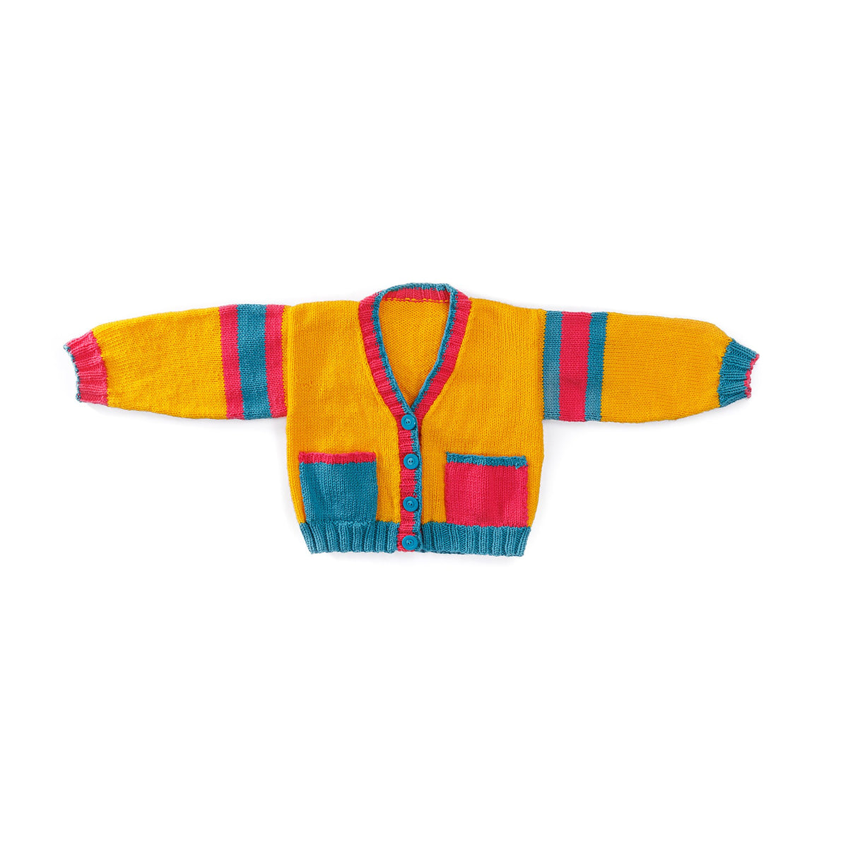 Bright Student Kids Knit Cardigan made using Bernat yarn
