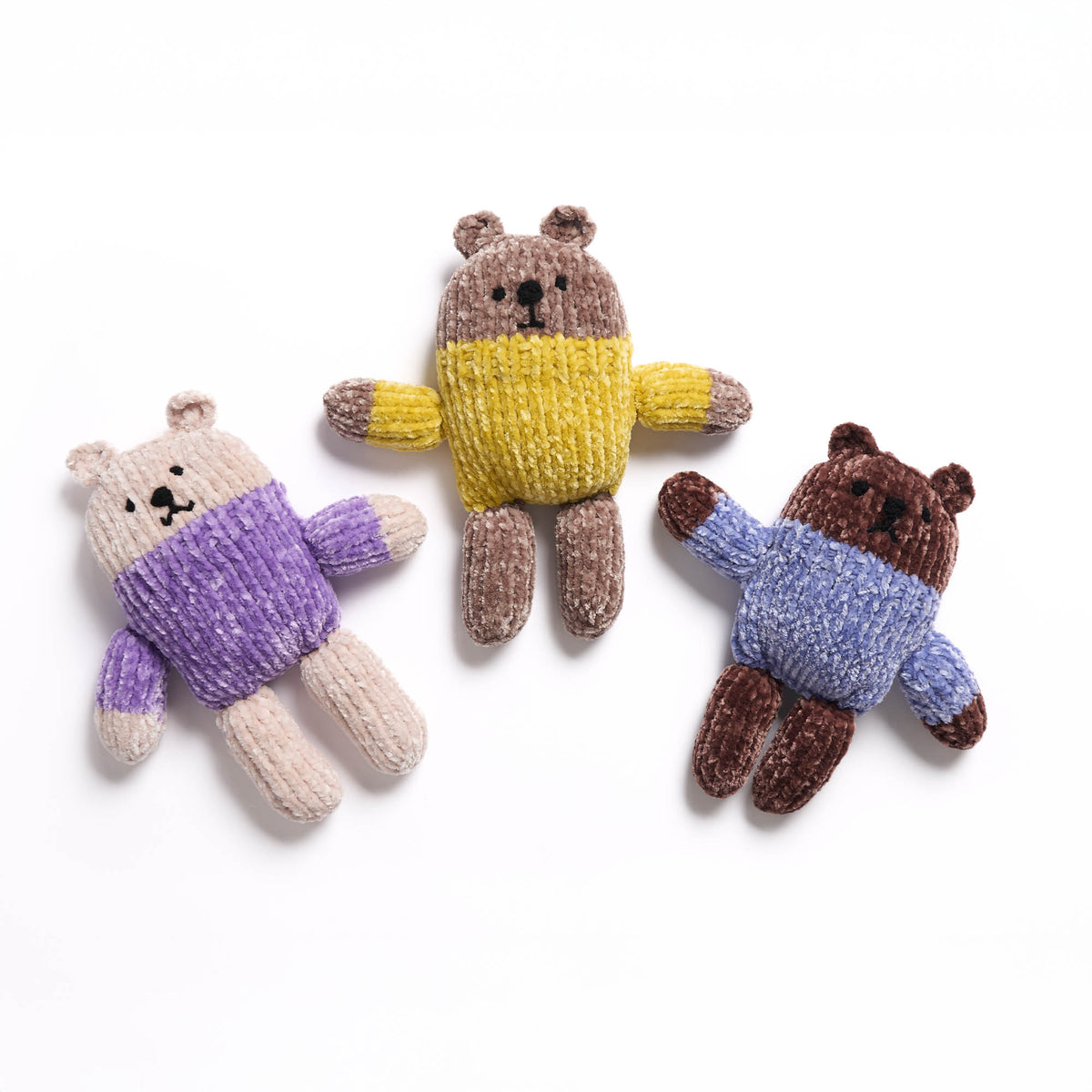 Knit Velvet Bears made using Bernat yarn