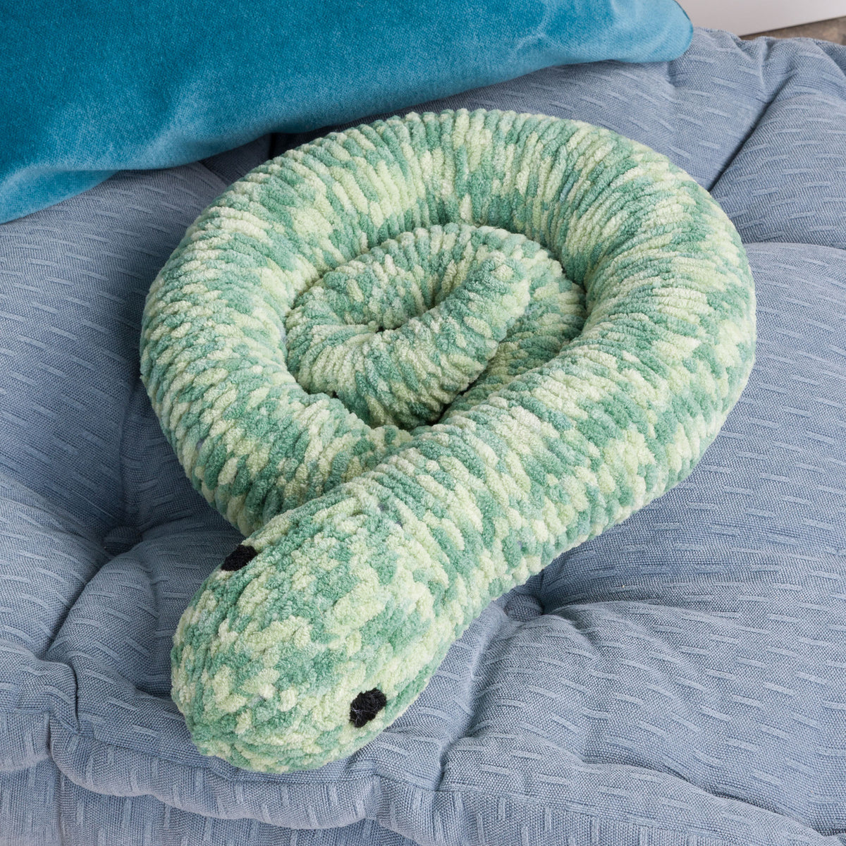 Knit Pillow Python made using Bernat yarn