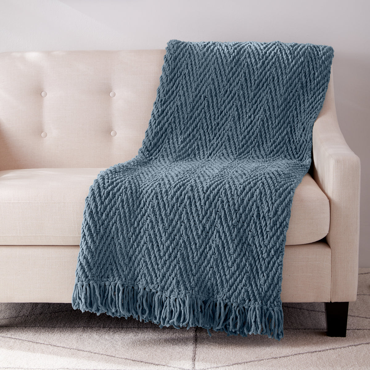 Herringbone Weave Knit Blanket made using Bernat yarn