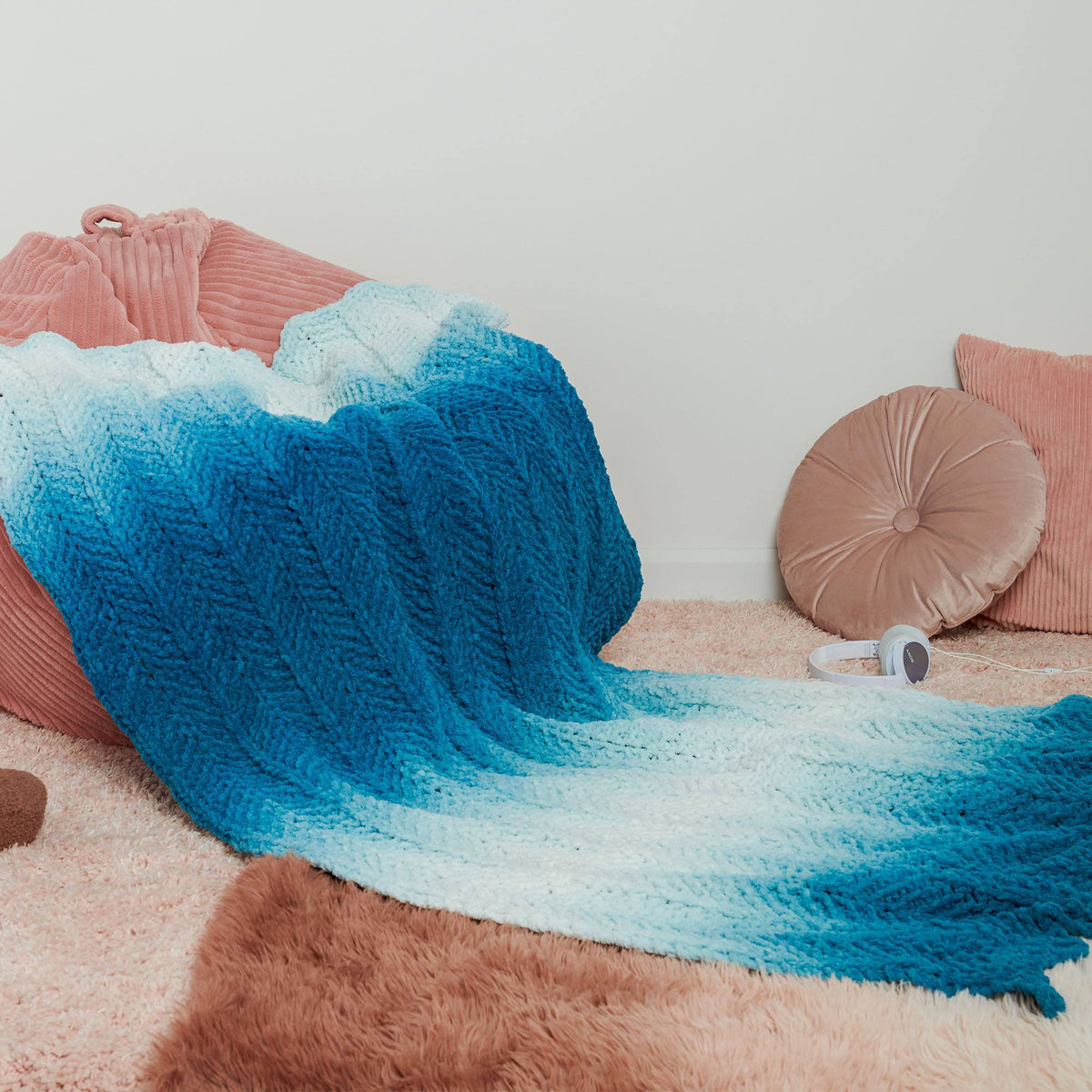 Knit Ripple Blanket For Home made using Bernat yarn