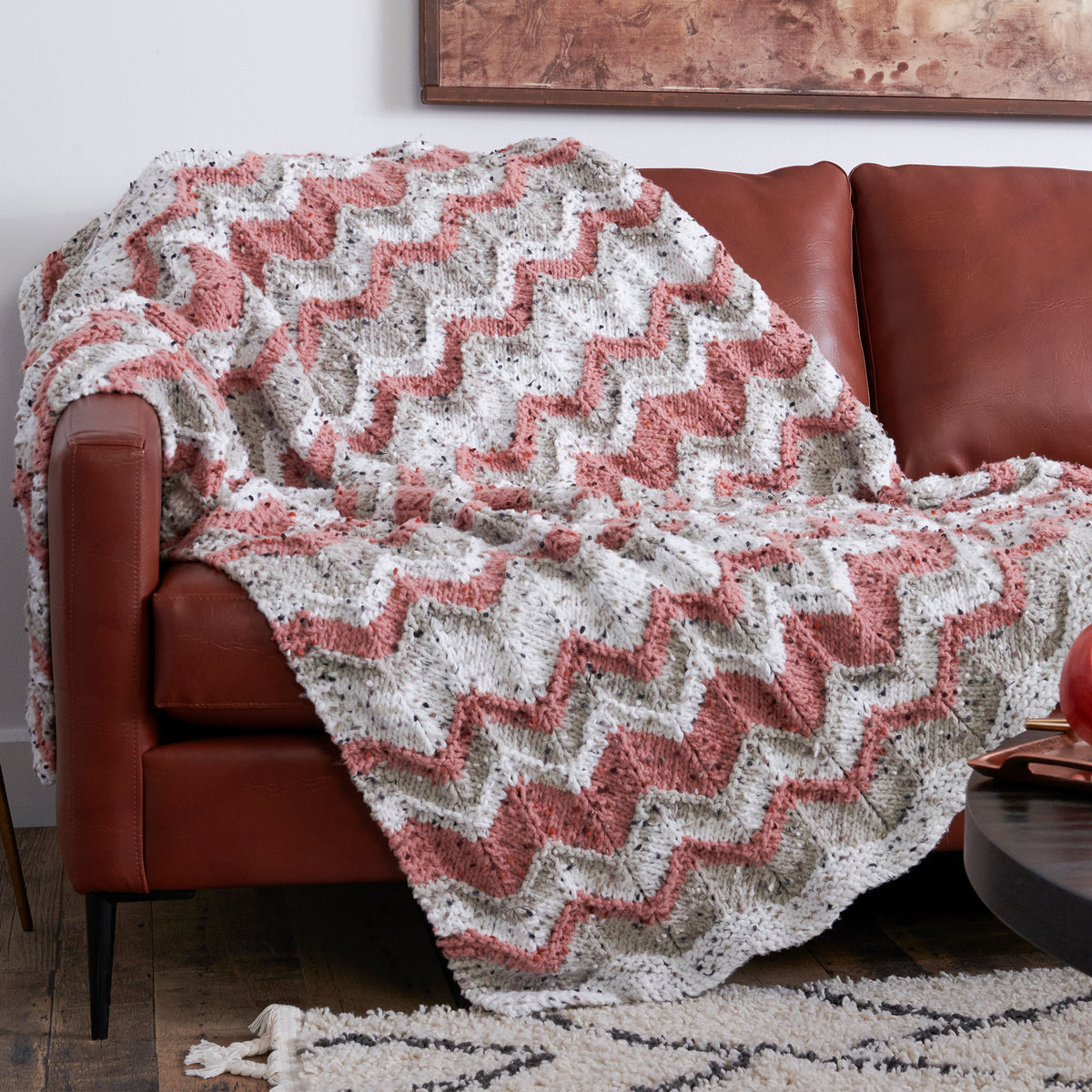 Knit Blanket made in Bernat Forever Fleece Tweeds Yarn
