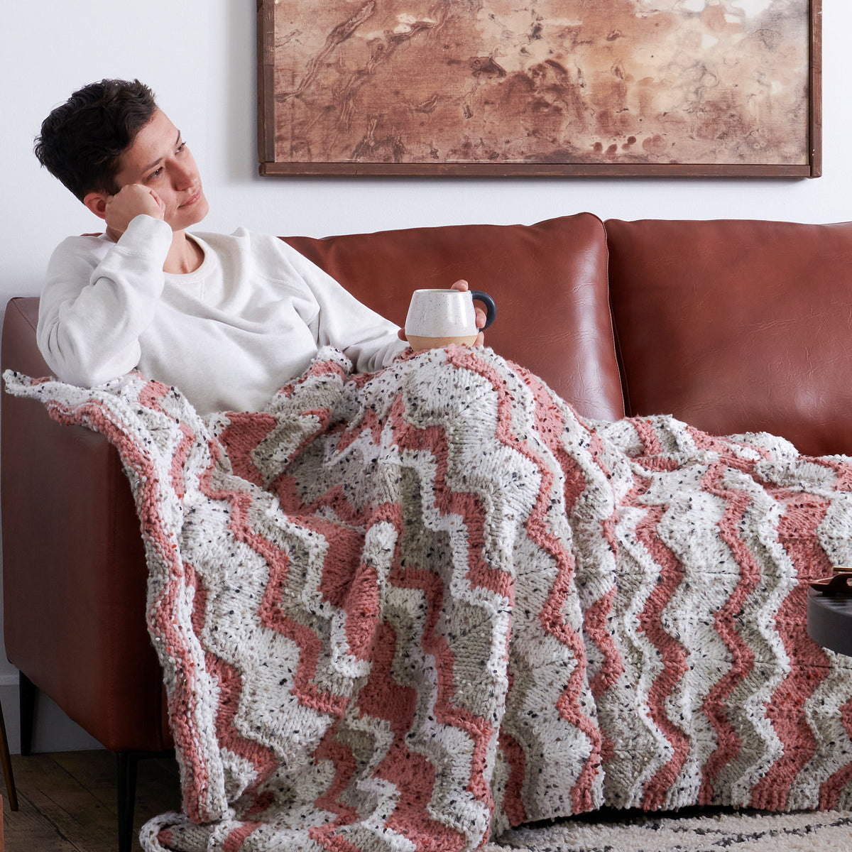 Knit Blanket made in Bernat Forever Fleece Tweeds Yarn