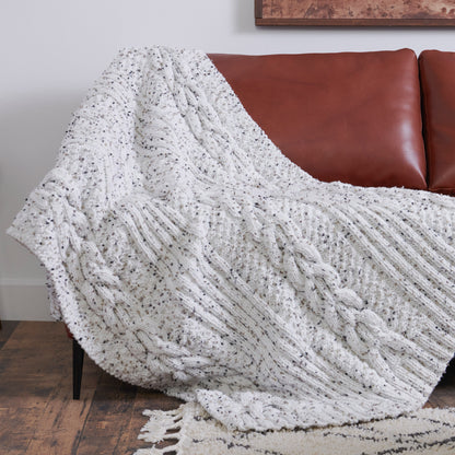Bernat Horseshoe Cable & Ribs Knit Blanket Knit Blanket made in Bernat Forever Fleece Tweeds Yarn