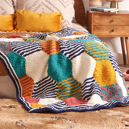 Bernat Hexagon Harmony Quilt Knit Blanket Knit Blanket made in Bernat Blanket Yarn