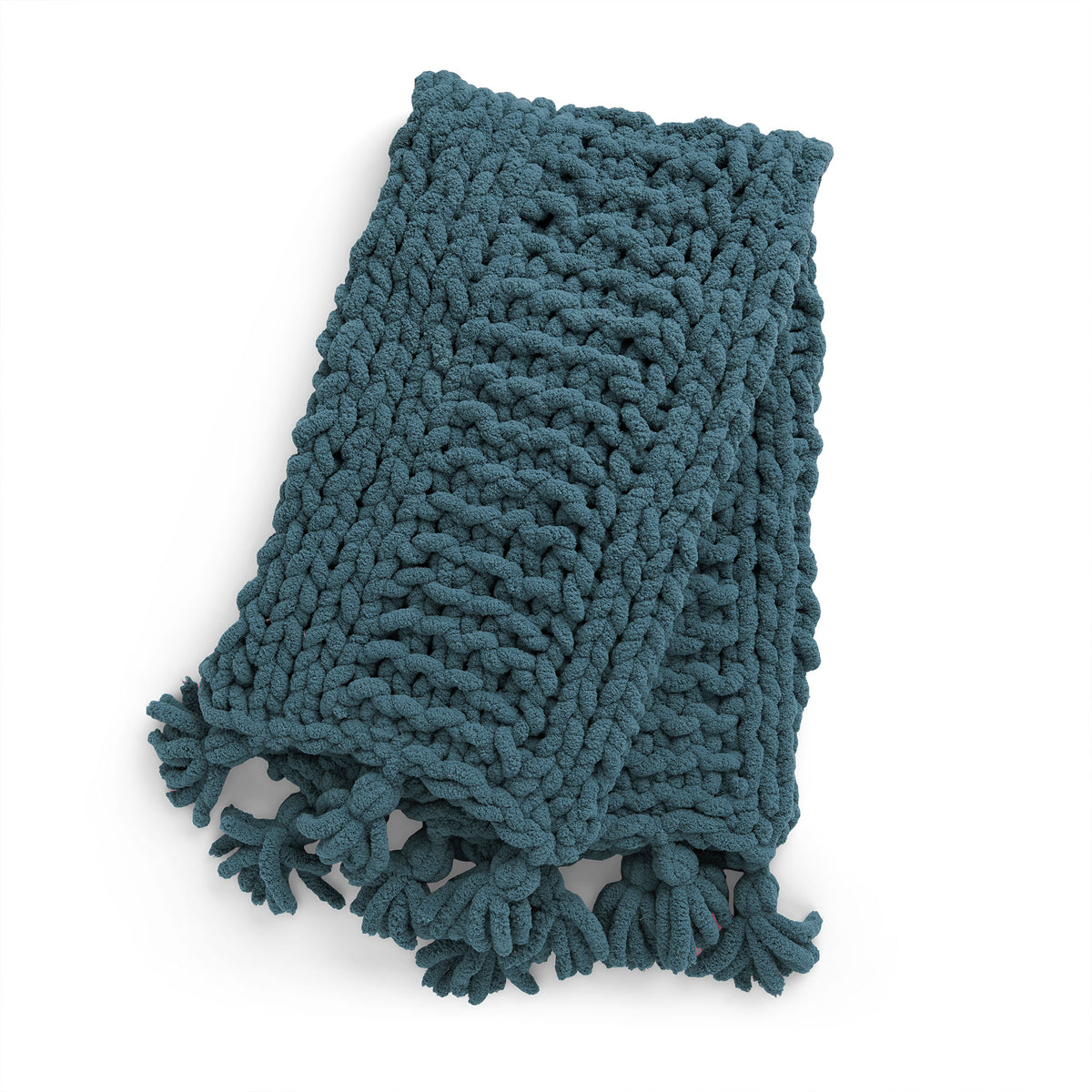 Cozy Does It Garter Knit Blanket made using Bernat yarn on a white background