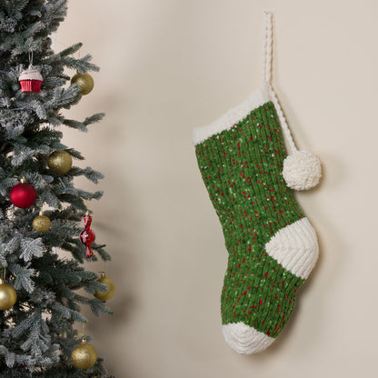 Bernat Bobble and Shine Knit Stocking Holly Wreath
