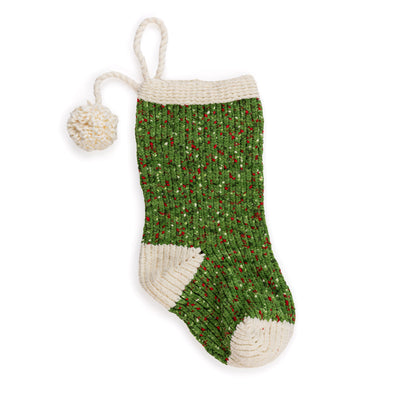 Bernat Bobble and Shine Knit Stocking Holly Wreath