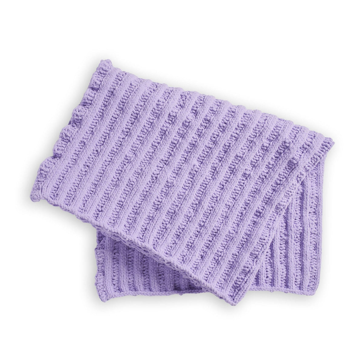 Triple Slip Stitch Ruffle Ribbed Knit Blanket made using Bernat yarn