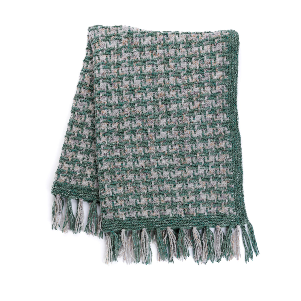 Lofty Houndstooth Knit Blanket made using Bernat yarn