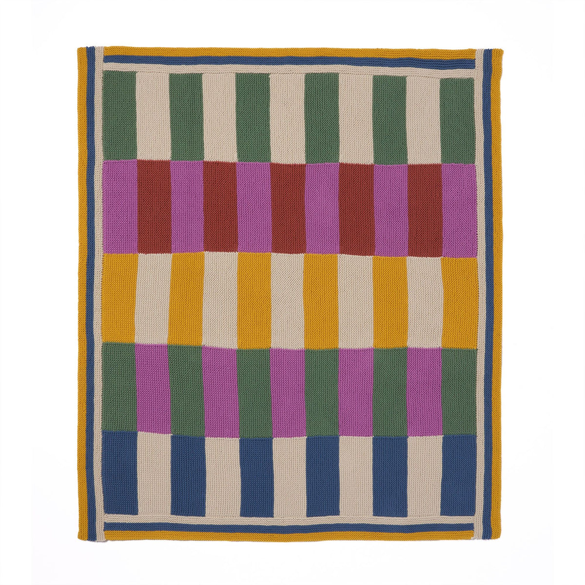 Harmonious Stripes Garter Knit Blanket made using Bernat yarn