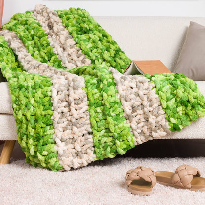 Bernat Stripy Side-to-Side Knit Blanket Stripy Side-To-Side Knit Blanket made using Bernat yarn