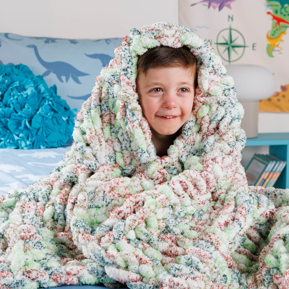 Bold Knit Textured Check Blanket made using Bernat yarn
