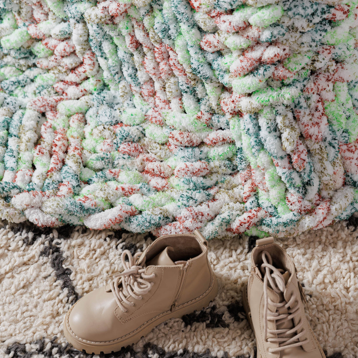 Bold Knit Textured Check Blanket made using Bernat yarn