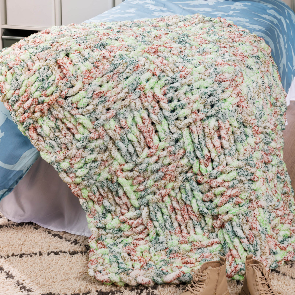 Bold Knit Textured Check Blanket made using Bernat yarn