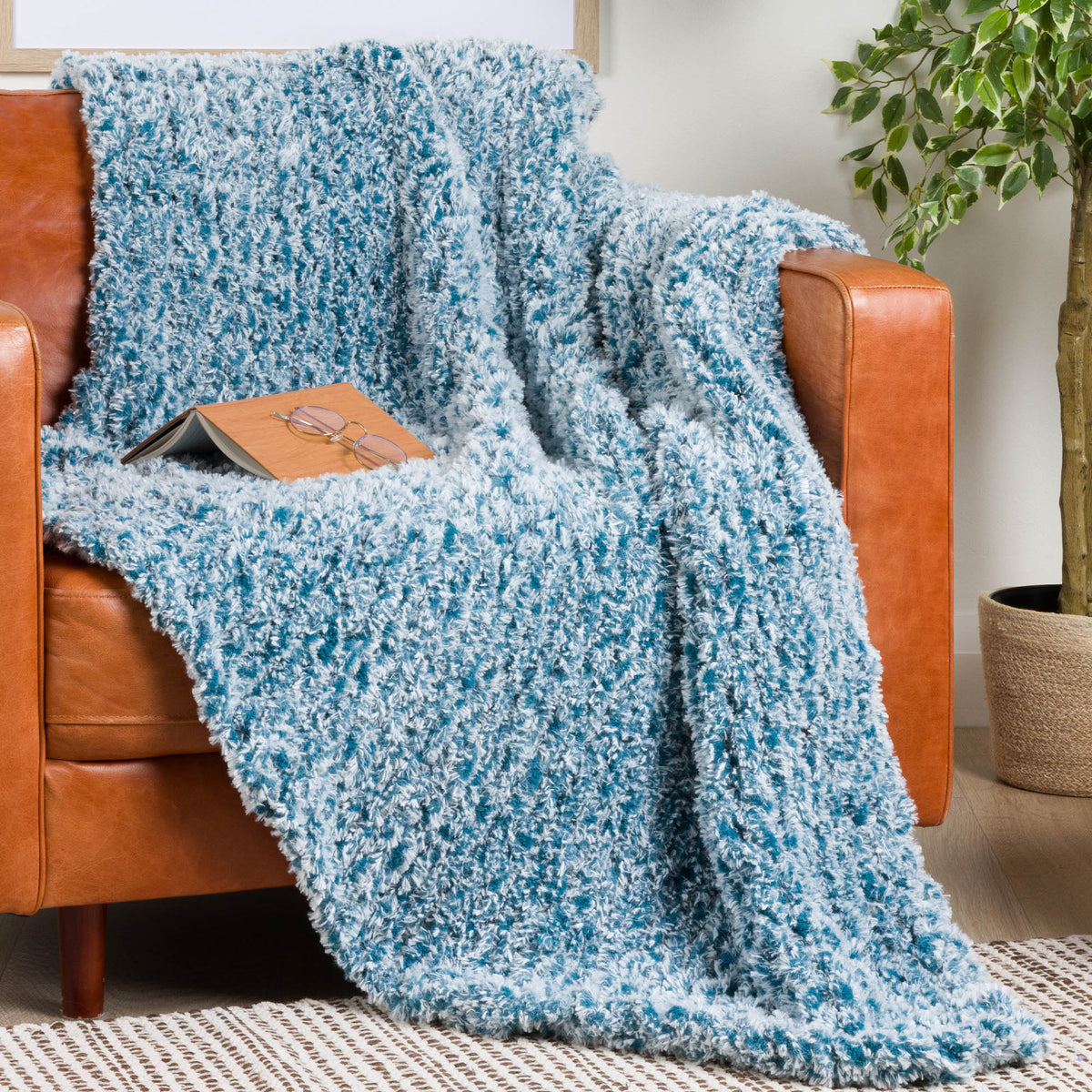 Snuggle Soft Stocking Stitch Knit Blanket made using Bernat yarn