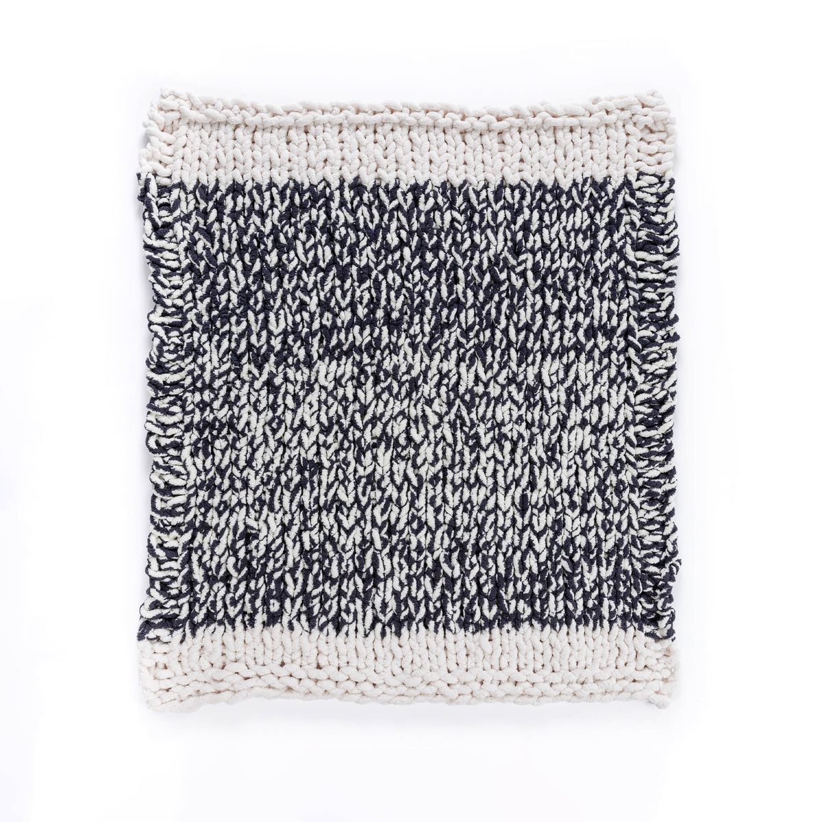 Go With The Flow Table Knit Blanket made using Bernat yarn
