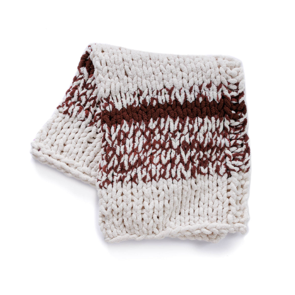 Simple Striping Table Knit Blanket made using Bernat yarn