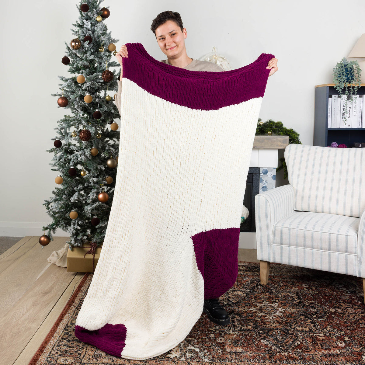 Knit Giant Stocking Snuggle Sack made using Bernat yarn