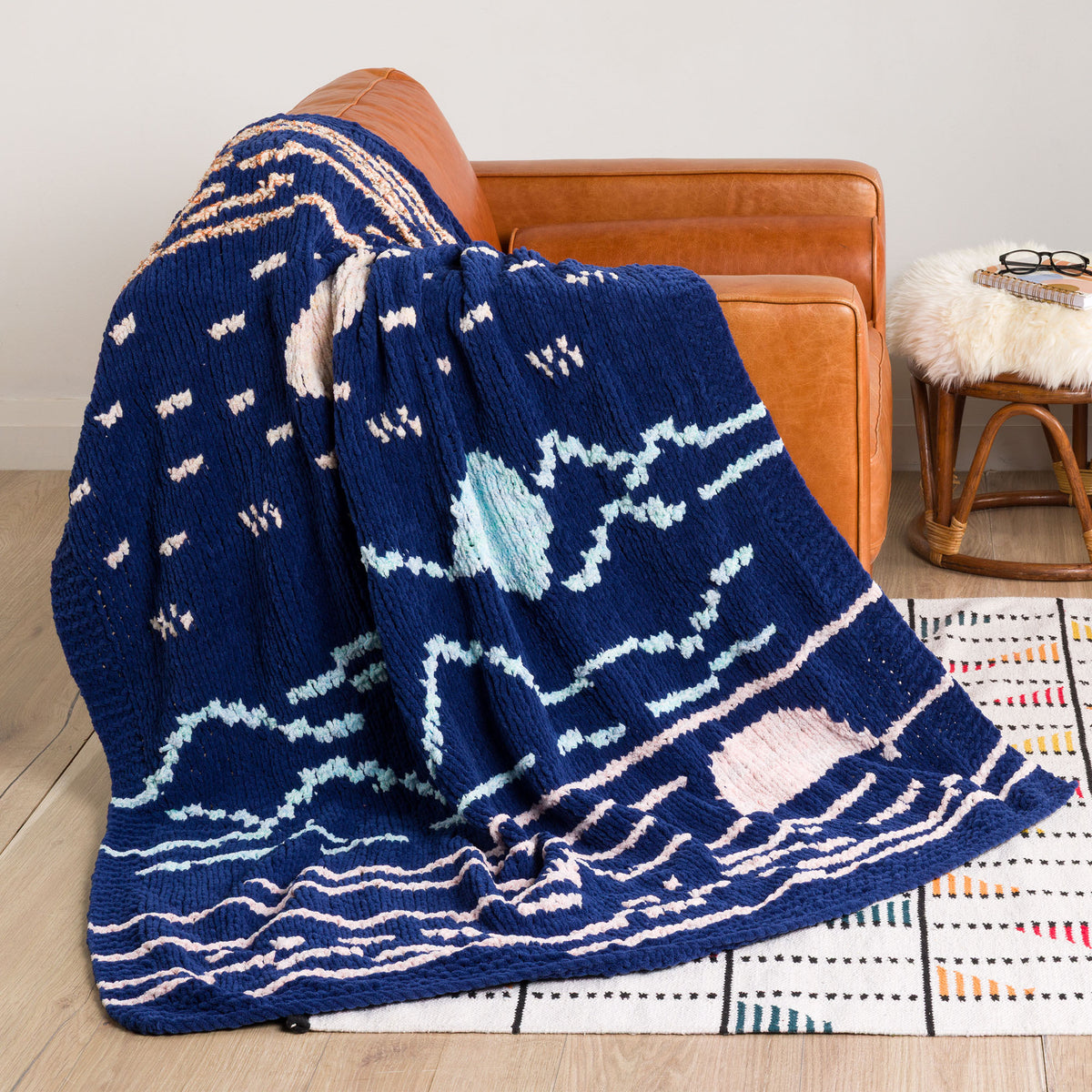 Sunkissed Knit Blanket made using Bernat yarn