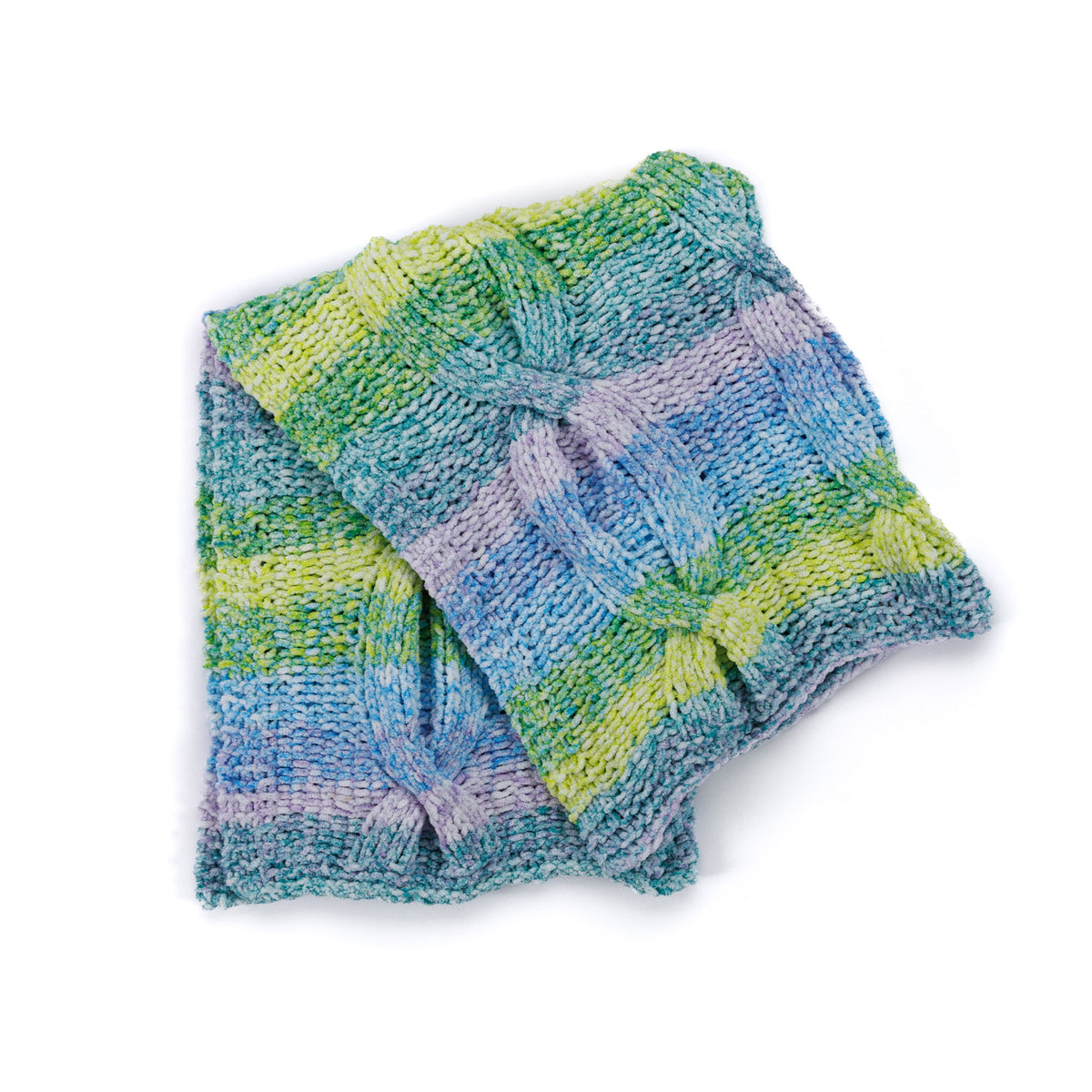 Cable Cloud Knit Blanket made using Bernat yarn