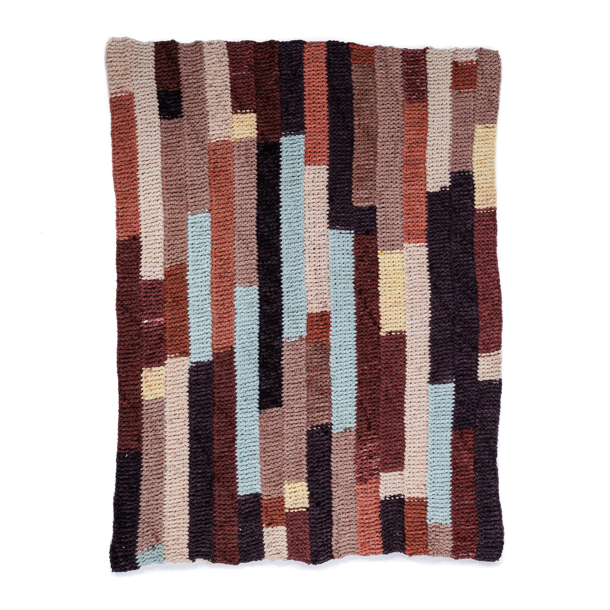 Patchwork Strips Knit Quilt made using Bernat yarn