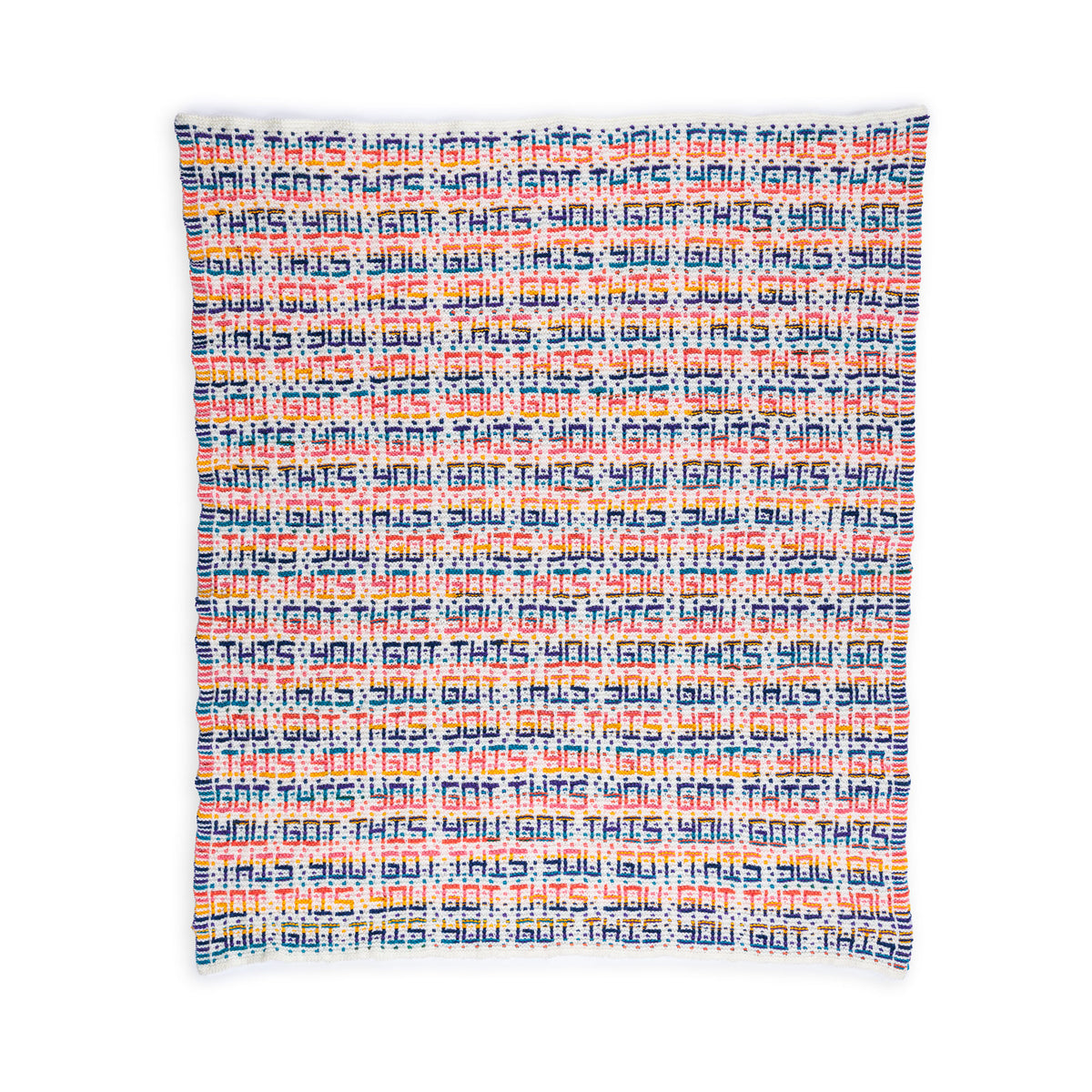 "You Got This" Knit Mosaic Blanket made using Bernat yarn