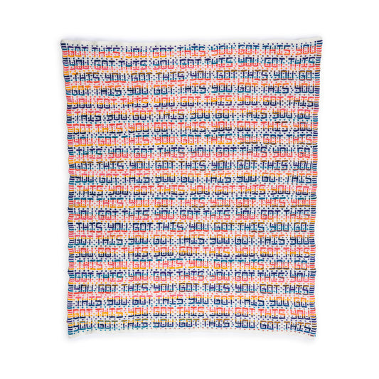 "You Got This" Knit Mosaic Blanket made using Bernat yarn