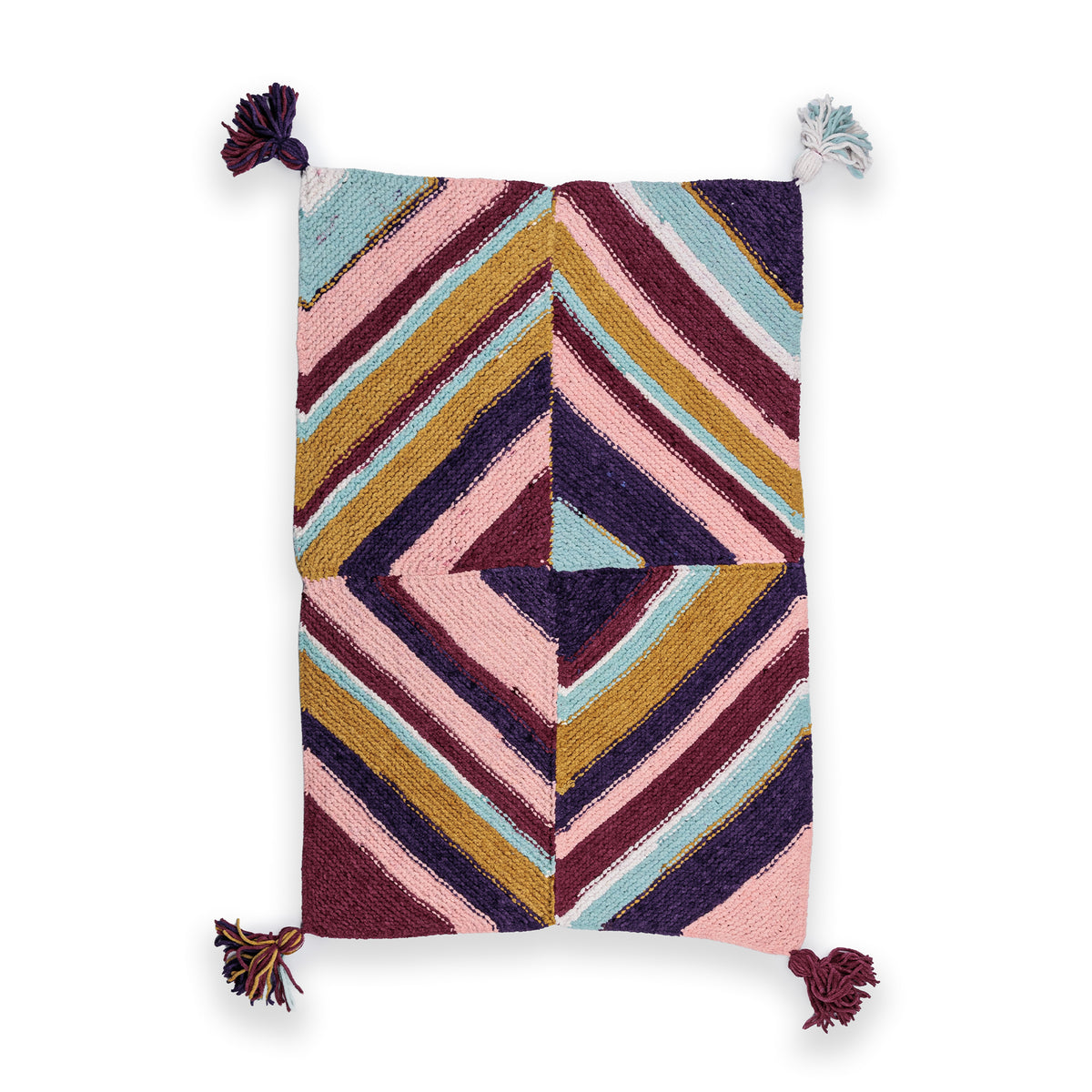 Quarter Stripes Knit Blanket made using Bernat yarn on a white background