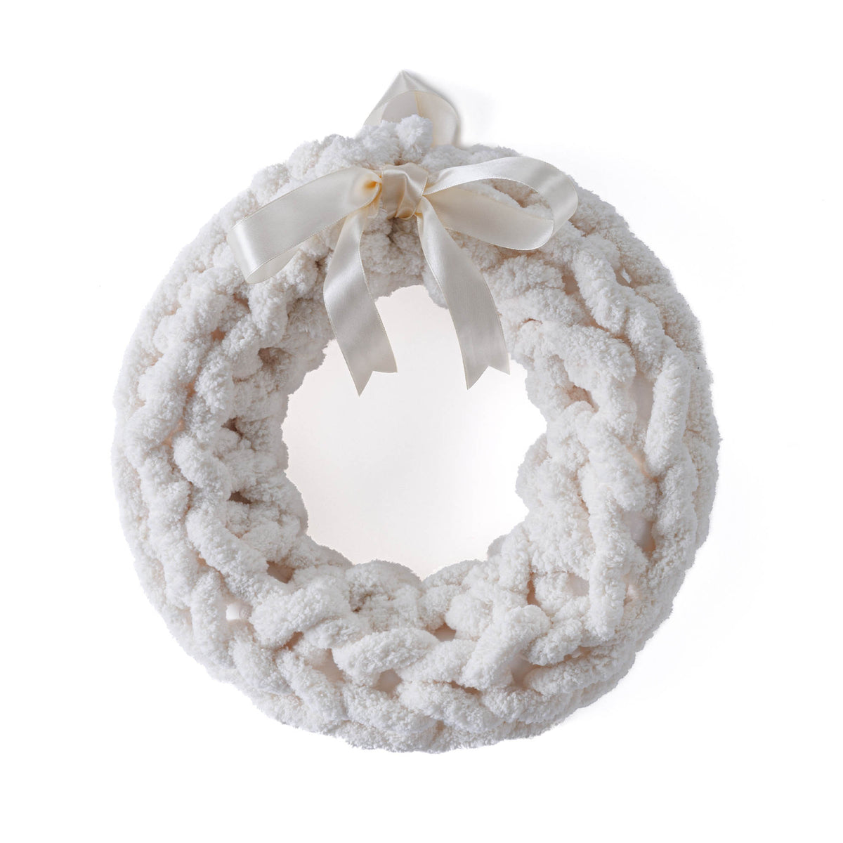 Table Knit Rustic Wreath made using Bernat yarn